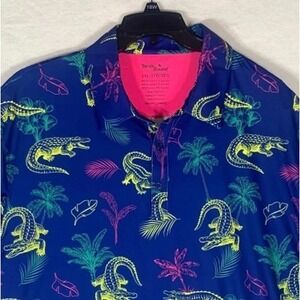 Birdie Bound Golf Polo Shirt Mens 3XL‎ Blue Alligator Print Stretch Performance